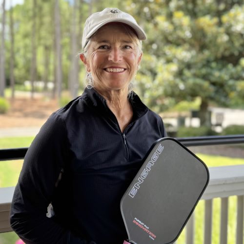 Kim Mihan is a pickleball instructor with suncoast pickleball training camps at dill dinkers in sarasota florida